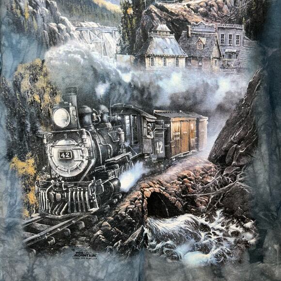 Vintage The Mountain 1998 Ted Blaylock, STEAM ENGINE TRAIN graphic tee, size Lg - Picture 2 of 6